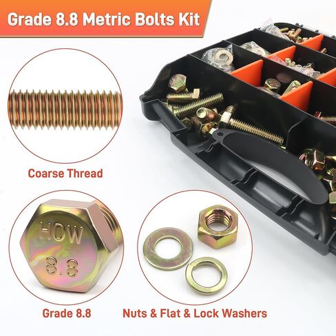 Quibbay 976pcs Nuts and Bolts Assortment Kit, Grade 8.8 Metric Bolt Assortment with Assorted Nuts and Washers, Heavy Duty M6 M8 M10 M12 Hex Bolts and Nuts Kit, Yellow Zinc Plated, Length from 16-50mm in Saudi Arabia