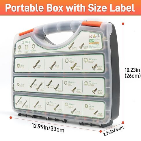Quibbay 976pcs Nuts and Bolts Assortment Kit, Grade 8.8 Metric Bolt Assortment with Assorted Nuts and Washers, Heavy Duty M6 M8 M10 M12 Hex Bolts and Nuts Kit, Yellow Zinc Plated, Length from 16-50mm in Saudi Arabia