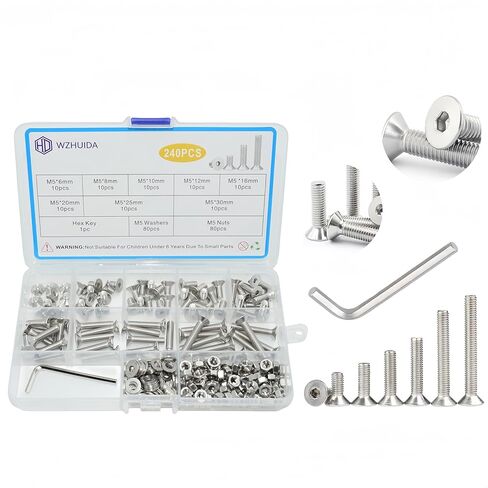 مجموعة متنوعة من براغي WZHUIDA 630 قطعة M3، M3x6mm/8mm/10mm/12mm/16mm/20mm/25mm/30mm، مجموعة غسالات براغي سداسية مسطحة الرأس مع مفتاح ربط، 304 من الفولاذ المقاوم للصدأ in Kuwait