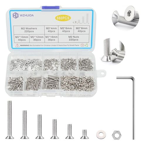 مجموعة متنوعة من براغي WZHUIDA 630 قطعة M3، M3x6mm/8mm/10mm/12mm/16mm/20mm/25mm/30mm، مجموعة غسالات براغي سداسية مسطحة الرأس مع مفتاح ربط، 304 من الفولاذ المقاوم للصدأ in Kuwait