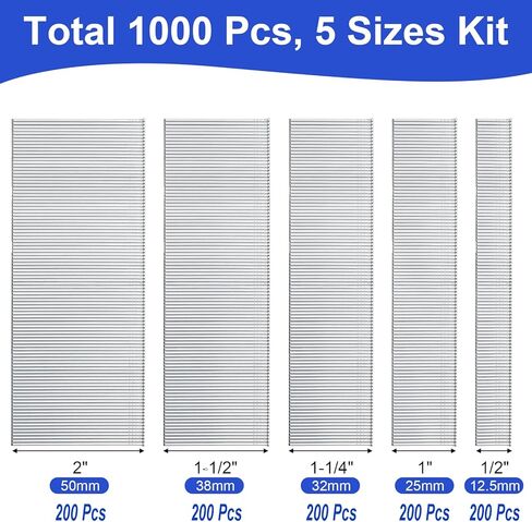 18 Gauge Brad Nails, 5 sizes(2",1-1/2",1-1/4",1",1/2"), Galvanized 18 GA Brad Nails for Pneumatic, Electric Brad Nailer Gun (1000 Counts) in Kuwait