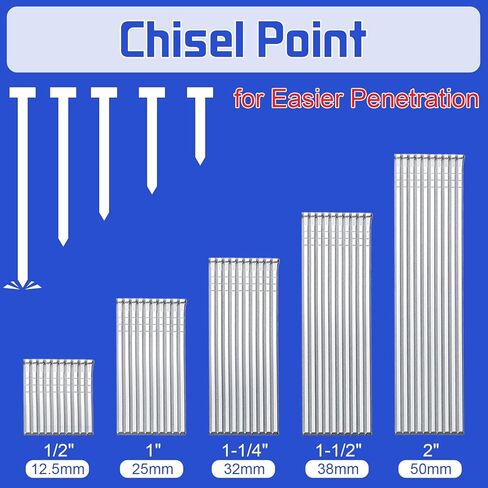 18 Gauge Brad Nails, 5 sizes(2",1-1/2",1-1/4",1",1/2"), Galvanized 18 GA Brad Nails for Pneumatic, Electric Brad Nailer Gun (1000 Counts) in Kuwait