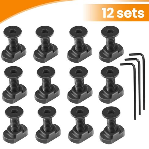 PUKESI 12 Set T-Nut and Screw Replacement Sets for M-Rails Mounting, Long Screws or Short Screws & T Nuts Picatinny Rail Accessories with 3 Allen Wrenches (12mm Long Screws-12 Pcs) in Saudi Arabia
