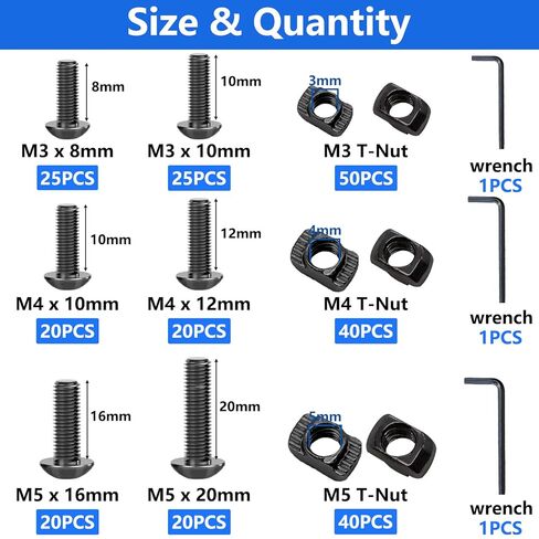 Bemaka 260PCS M3 M4 M5 T Slot Nut Screws Kit, T Nuts and Bolts Assortment Kit for 2020 Series Aluminum Profile, Mlok Screws Nuts Replacement in Saudi Arabia