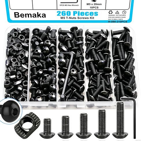 Bemaka 260PCS M3 M4 M5 T Slot Nut Screws Kit, T Nuts and Bolts Assortment Kit for 2020 Series Aluminum Profile, Mlok Screws Nuts Replacement in Saudi Arabia