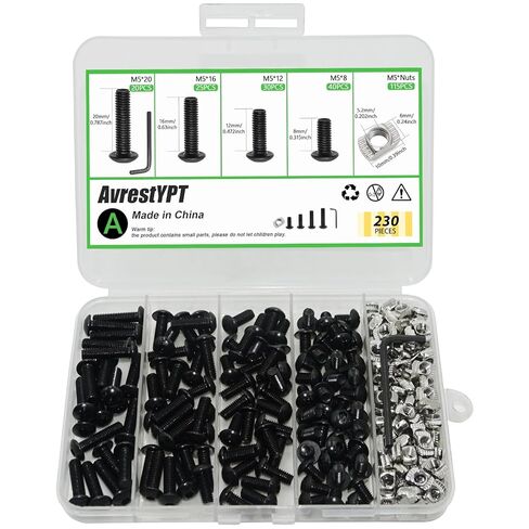 230 Pcs M5 T Nuts and T-Slot Bolts Set, Hammer Head T Slot Nut, Hex Button Head Socket Cap Screws Bolts and Nuts Set for 2020 Aluminum Extrusion Hardware, for Mlok Screws and Nut Replacement in Saudi Arabia