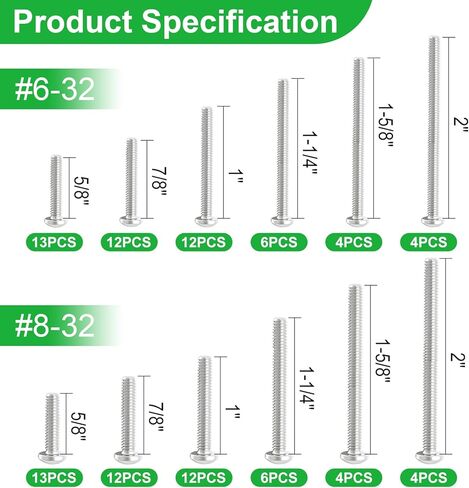 Twidec/Machine Screw Kit,304 Stainless Steel #6-32#8-32 Electrical Long Outlet Screws Phillips Pan Head Electricians Screws 102PCS 5/8 to 2 inch for Wall Plate Switch, Receptacles Mounting Screw in Saudi Arabia