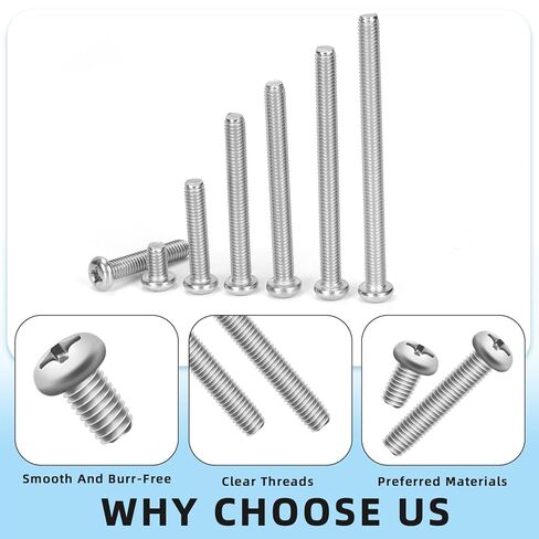 Glarks 114pcs M6 x 10/30/50/60/70/80mm Pan Head Phillips Machine Screws Set, 304 Stainless Steel, Fully Thread, Silver Cross Head Screws Bolts with Nuts and Washers for Cabinet Drawer Knob Pull Handle in Saudi Arabia