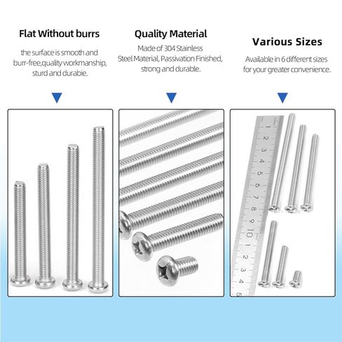 Glarks 114pcs M6 x 10/30/50/60/70/80mm Pan Head Phillips Machine Screws Set, 304 Stainless Steel, Fully Thread, Silver Cross Head Screws Bolts with Nuts and Washers for Cabinet Drawer Knob Pull Handle in Saudi Arabia