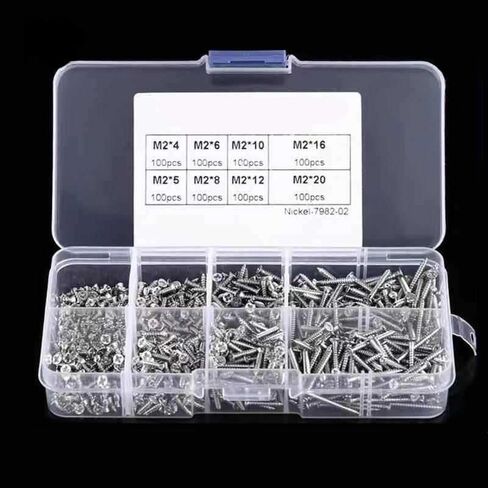 800-Pack M2 Self-Tapping Screws Assortment Set - Phillips Flat & Pan Head, Nickel-Plated Carbon Steel with Lock Nuts, 4-20mm Sizes, Stainless Steel Fastener Kit with Plastic Storage Box in Saudi Arabia