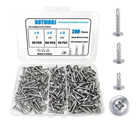 BSTMGGJ 200pcs #8 Self Tapping Screws for Metal,410 Stainless Steel Sheet Metal Screws Assortment Kit, Self Drilling Screws (1/2", 3/4", 1") Modified Truss Head in Saudi Arabia