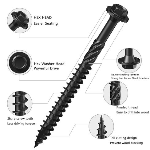 (1 lbs 43PCS)#12 x 2 Black Hex Exterior Lag Screws, 5.5x50mm,Structural Wood Screw, Heavy Duty Construction Screw, Rust Resistant, Washer Head, Black Coated Exterior Wood Screws in Saudi Arabia