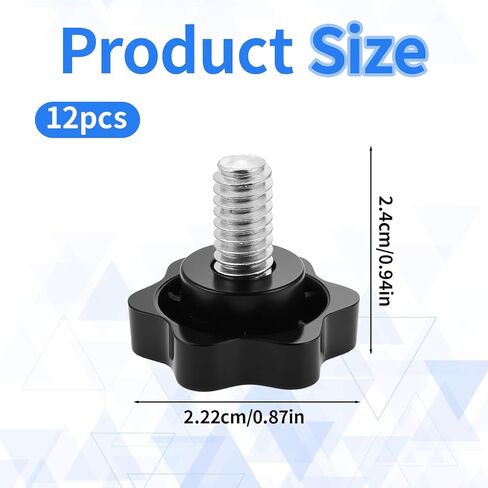 1/4"- 20 Thumb Screws Threaded Knurled Thumb Nuts Black Plastic Knobs Clamping Screws Grip Knob Screw for Machine Furniture Umbrella Base Replacement 12 Pcs in Kuwait