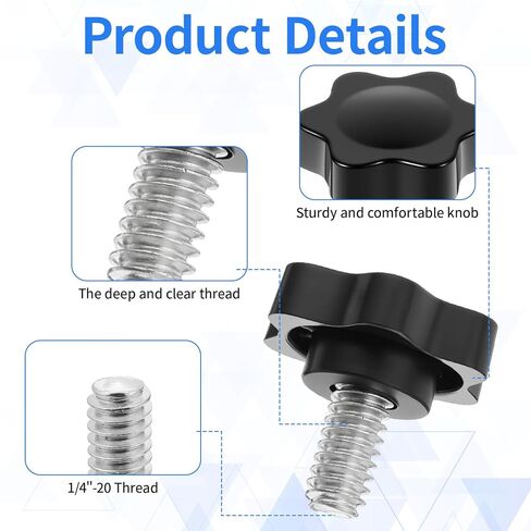 1/4"- 20 Thumb Screws Threaded Knurled Thumb Nuts Black Plastic Knobs Clamping Screws Grip Knob Screw for Machine Furniture Umbrella Base Replacement 12 Pcs in Kuwait