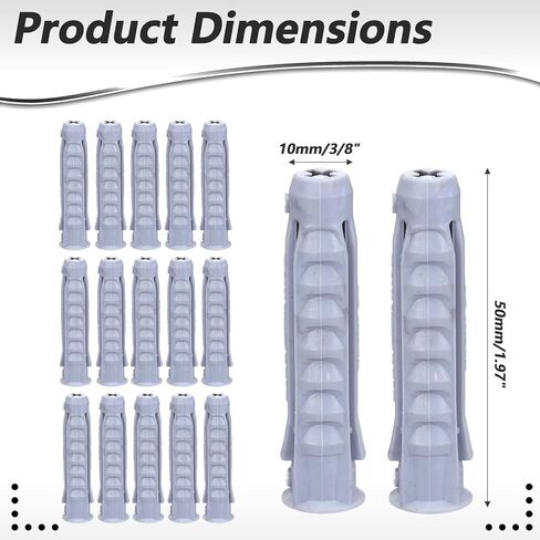 JIEYAO 16 Pcs Concrete Wall Anchors for TV Mount Installation, 10x50mm Plastic Heavy Duty Wall Anchors for Concrete or Brick Walls in Saudi Arabia