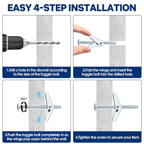 30 مجموعة من مسامير الربط للجدران الجافة، مجموعة أدوات تثبيت الجدران الجافة المعدنية شديدة التحمل - 1/4 بوصة، 3/16 بوصة، 1/8 بوصة مرساة فراشة ومسامير للجدار المجوف، الألواح الصخرية، تركيب السقف in Kuwait