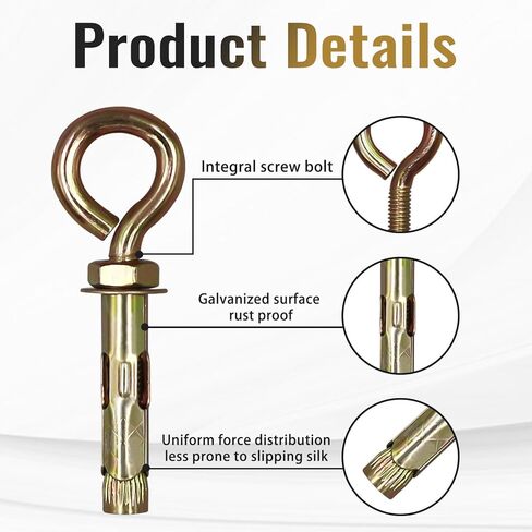 Napredak 9/16" x 5-1/2" مرساة مسمار عين خرسانية من الفولاذ الكربوني مرساة كتف، مسمار تمديد كم مسمار مع حلقة، مثبت مرساة من الطوب الجداري الأسمنتي (4 قطع) in Kuwait