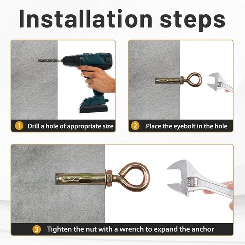 Napredak 9/16" x 5-1/2" مرساة مسمار عين خرسانية من الفولاذ الكربوني مرساة كتف، مسمار تمديد كم مسمار مع حلقة، مثبت مرساة من الطوب الجداري الأسمنتي (4 قطع) in Kuwait