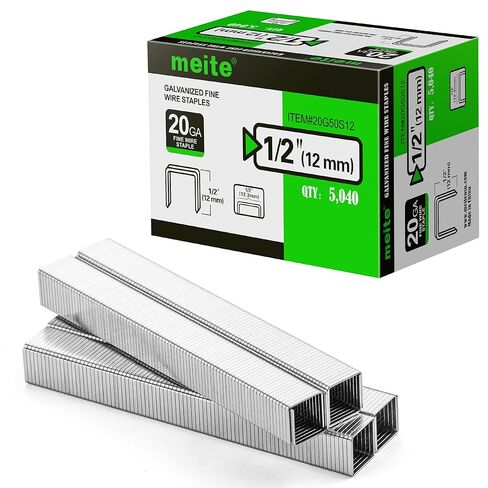 meite 20 Gauge Galvanized Upholstery Staples, 1/2-Inch (12.3 mm) Crown with 3/8-Inch Length, Heavy Duty for Construction, Furniture, Crafts & DIY Projects (1 Box) in Saudi Arabia
