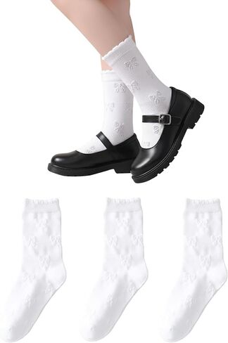 Marchare Girls Screen Socks White Dary School School Gook Heart Bow Design for Girl in Saudi Arabia