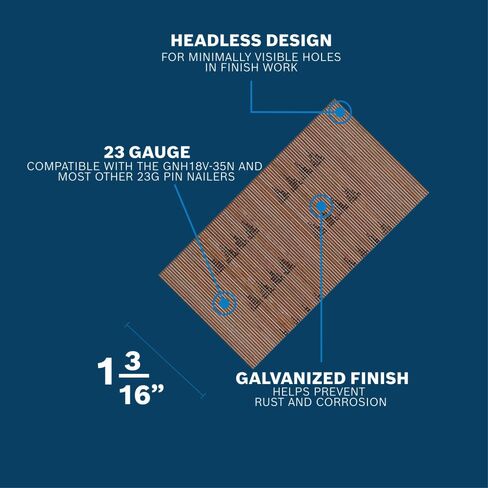 BOSCH GNH23G116GV 23-Gauge Pin Nails 1-3/16-Inch Galvanized Headless Finish Nails for Pin Nailer - 10000 Count Pack, Compatible with Most 23G Pin Nailers, Professional Grade Trim & Cabinetry Fasteners in Saudi Arabia