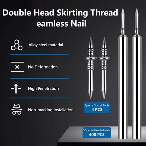 400 Pcs Double Headed Nails and Invisible Screws | Double-Head Skirting Thread Seamless Nail for Baseboard, Trim & Solid Wood in Saudi Arabia