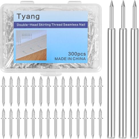 300 Pcs Double-Head Skirting Thread Seamless Nails, Double-Headed Nails, Invisible Screws & Specific Sleeve Tool, for Seamless Skirting Thread with Solid Wood Baseboard. in Saudi Arabia