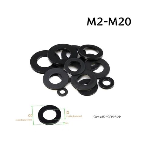 M2 /2.5/3 /4/5 /6/8 /10/12 /14/16 /18/20 Black Plastic Nylon Flat Washer Plane Spacer Insulation Ring Screw(M2x5x1mm-500pcs) in Saudi Arabia