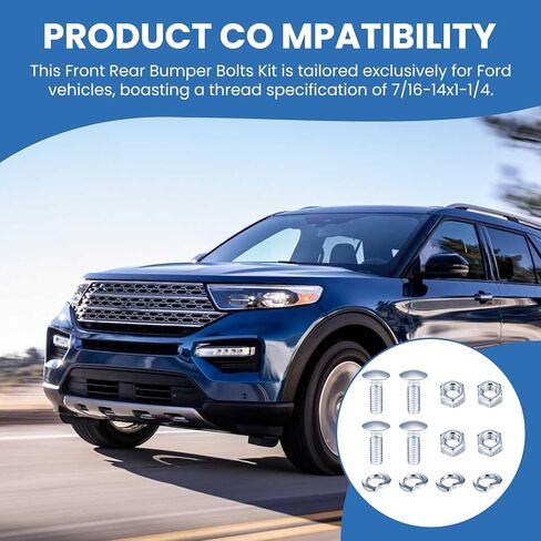 XwaYexa 4-Set طقم مسامير المصد الخلفي الأمامي مغطى برأس مستدير لسيارات Ford 7/16-14x1-1/4 مسامير النقل مع صواميل سداسية وغسالات قفل، استبدال المصد الأمامي/الخلفي بلمسة نهائية من الكروم in Kuwait