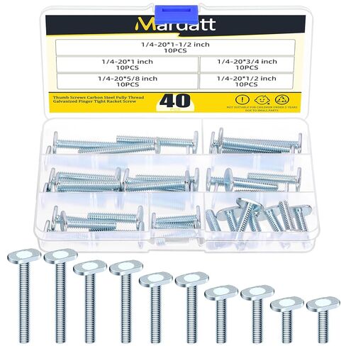 Mardatt 40Pcs 1/4"-20 Thread Tee Bolt Set, 1", 1-1/4", 1-1/2", 1-3/4", 2" Length T-Slot Bolts T Bolt, T Track Bolts Jig Bolt for Woodworking Jigs and Fixtures, Carbon Steel Zinc Plated in Saudi Arabia