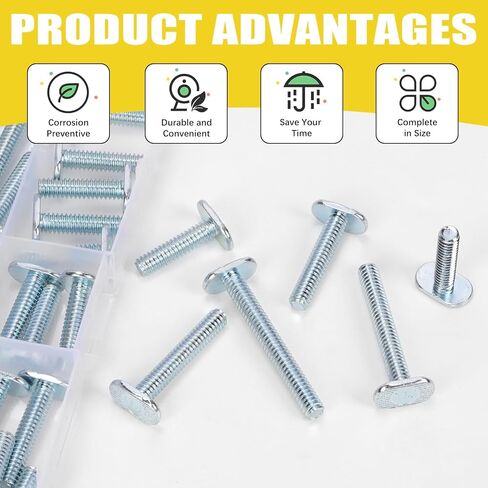 Mardatt 40Pcs 1/4"-20 Thread Tee Bolt Set, 1", 1-1/4", 1-1/2", 1-3/4", 2" Length T-Slot Bolts T Bolt, T Track Bolts Jig Bolt for Woodworking Jigs and Fixtures, Carbon Steel Zinc Plated in Saudi Arabia