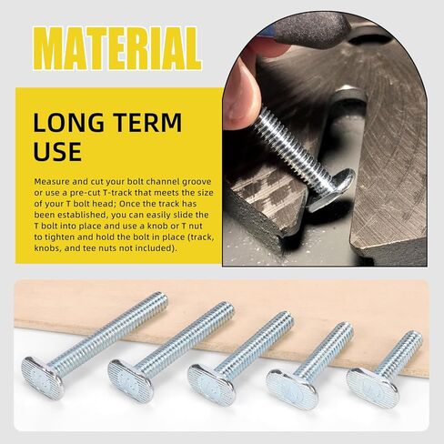 Mardatt 40Pcs 1/4"-20 Thread Tee Bolt Set, 1", 1-1/4", 1-1/2", 1-3/4", 2" Length T-Slot Bolts T Bolt, T Track Bolts Jig Bolt for Woodworking Jigs and Fixtures, Carbon Steel Zinc Plated in Saudi Arabia