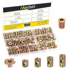 Mardatt 60PCS M6 x 10/12/15/20mm Barrel Nuts, Yellow Zinc-Plated Carbon Steel Cross Dowels Slotted Barrel Nut, M6 x 15mm Threaded Inserts with M6 x 10mm T-Nuts Kit, for Wood Furniture Screw in Kuwait