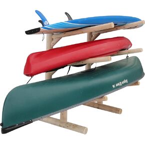 Hitch Exclusives 3-Place Low Freestanding Rack, Holds 2 Canoes + 1 Kayak/SUP/Surfboard, Garage or Outdoor Storage – Unfinished in Kuwait