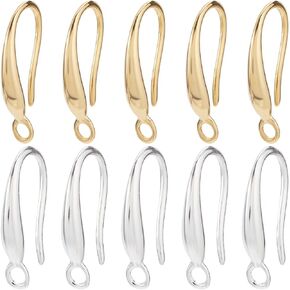 SUNNYCLUE 1 Box 80Pcs 4 Styles French Fish Hook Earring Findings Stainless Steel Ear Wire Hooks Metal 18K Gold Plated Silver Wide Earrings Hook Wires with Vertical Loop for Jewelry Making DIY Crafts in Kuwait