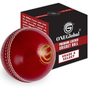ONEGlobal Select Leather Cricket Ball | 100% Handcrafted, 156g - 5.5oz, 4-Piece Construction | Ideal for T20, Net Practice, Training etc. in Kuwait