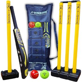 Vinson Junior Cricket Kit Set - Pack Includes Stumps, Wickets, Stands, Bat and Ball | Durable Constructions & Designed for Juniors | Indoor & Outdoor Cricket Playing Set for Kids | Birthday Gift in Kuwait