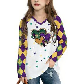 Mardi Gras Shirts for Kids: Mardi Gras Long Sleeve Shirt Boys Girls Happy Carnival Outfits Mask Tee Top 4-12 Years in Kuwait