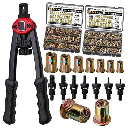 مجموعة أدوات صامولة برشام الضغط من ASE، 770 قطعة (3/8-16,5/16-18,1/4,10-24,8-32,6-32) صامولة برشام إمبراطوري، مناسبة للأثاث والديكور والسيارات والتطبيقات البحرية والصناعية in Kuwait