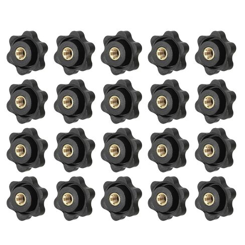 YELARXI لقط المكسرات مقبض بلاستيكي على شكل نجمة نحاسية مقابض مخرشة M5 أنثى رأس مسدس ملولب، قطر رأس 1 بوصة مناسب لآلات مقبض جزازة العشب (20 حزمة، أسود) in Kuwait