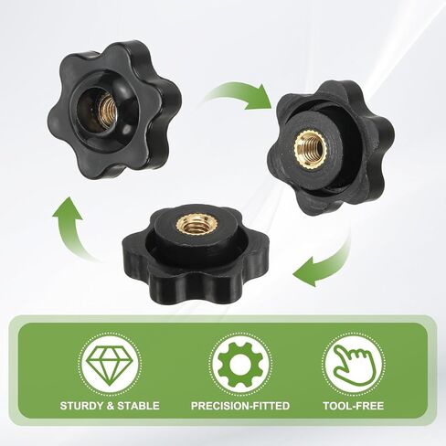 YELARXI لقط المكسرات مقبض بلاستيكي على شكل نجمة نحاسية مقابض مخرشة M5 أنثى رأس مسدس ملولب، قطر رأس 1 بوصة مناسب لآلات مقبض جزازة العشب (20 حزمة، أسود) in Kuwait