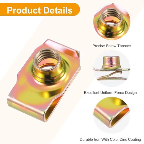 100 PCS U-Clip Nut Set for Auto Car – M4 M5 M6 M8 Assortment Kit (25 Each), Color Zinc Coated Iron, for Dashboard, Door Panel, Bumper & Interior Fastening in Saudi Arabia