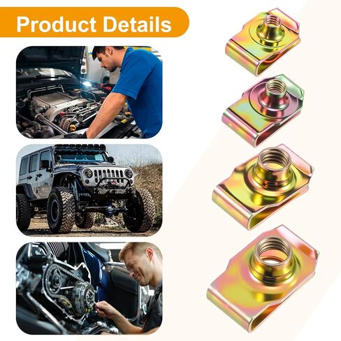 100 PCS U-Clip Nut Set for Auto Car – M4 M5 M6 M8 Assortment Kit (25 Each), Color Zinc Coated Iron, for Dashboard, Door Panel, Bumper & Interior Fastening in Saudi Arabia