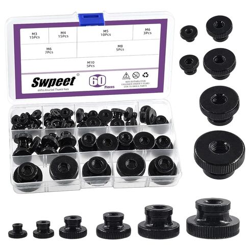 Swpeet 60Pcs 6 Sizes M3 M4 M5 M6 M8 M10 Blue-White Zinc Carbon Steel High Head Through Hole Knurled Thumb Nuts Assortment Kit, Round Knurled Thumb Nuts Lock Adjusting Nut for 3D Printer Parts in Saudi Arabia