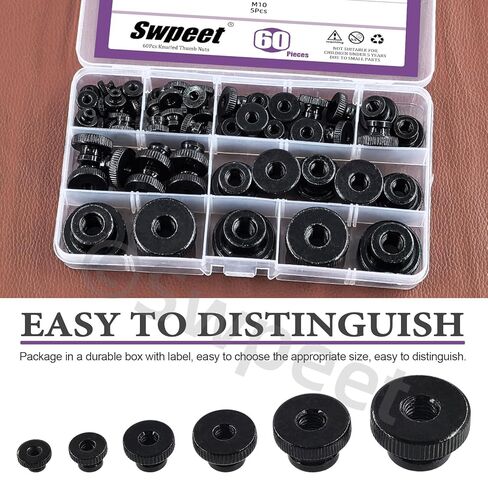Swpeet 60Pcs 6 Sizes M3 M4 M5 M6 M8 M10 Blue-White Zinc Carbon Steel High Head Through Hole Knurled Thumb Nuts Assortment Kit, Round Knurled Thumb Nuts Lock Adjusting Nut for 3D Printer Parts in Saudi Arabia