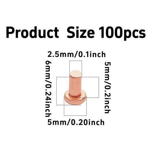 Virello 100Pcs M2.5x5mm Flat Head Copper Solid Rivets for Electrical Applications, Leather Working, Belts, Wallets and Repairs in Saudi Arabia
