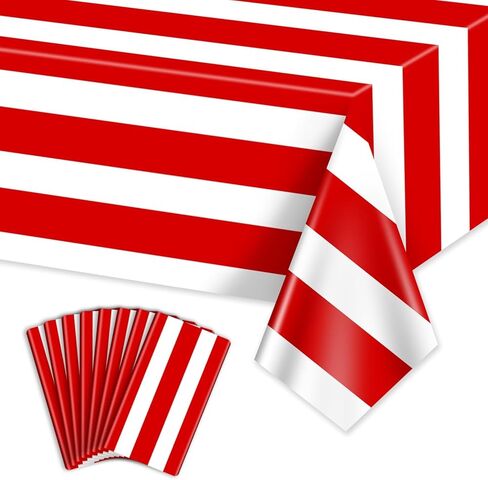 4 Pcs Red and Blue Striped Tablecloths, Carnival Circus Party Decorations, Plastic Table Cover for Circus Party Movie Night Birthday Fiesta Party Decor, 51 x 86in in Kuwait