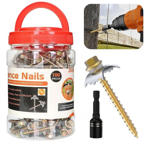 100 PCS Fence Staples–304 Stainless Steel Fence Nails for Softwood Reusable Fasteners Wire Fencing Screws for Mesh/Woven Wire, Quick Power Drill Installation – Ideal for Farms, Gardens & Outdoor Use in Saudi Arabia