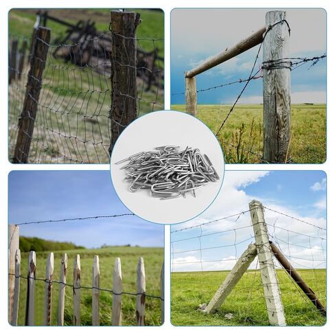 300 pcsWire Staples, Fence Stapless, Steel U Nails for Fencing, U Shaped Wire Nails, Galvanized Barbed Wire Fencing Staples Fasteners for Wood Garden Barbed Chicken Wires Hardware in Saudi Arabia