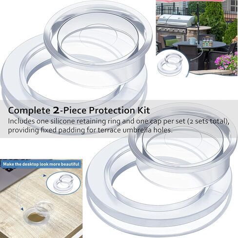 2-Pack Transparent Silicone Patio Umbrella Hole Ring and Cap Kit - Retaining Washers for Outdoor Table, Umbrella, Deck, Furniture Hardware in Saudi Arabia